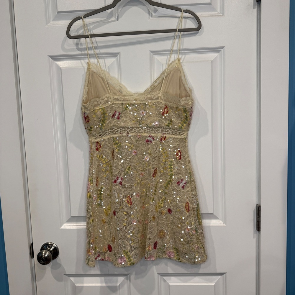 Altar'd State Floral Lace Sequin Mini Dress V-Neck Spaghetti Strap Size XSmall - Picture 10 of 14
